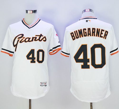 Giants #40 Madison Bumgarner White Flexbase Authentic Collection Cooperstown Stitched MLB Jersey - Click Image to Close